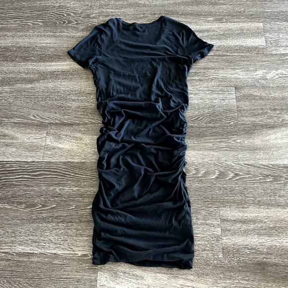 James Perse Black Ruched T-Shirt Midi Dress Women’s Size Large 3 Cotton Stretch - Picture 6 of 16